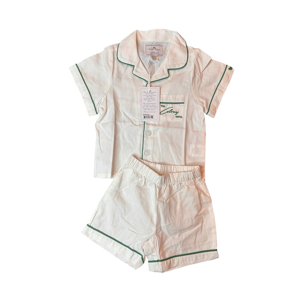 Petite Plume x The Colony Hotel White Green Piping Pajama Short Set 6/12M NEW